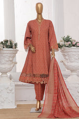Bin Saeed Stitched 3 Piece Emb Lawn Frock Vol-03 Collection-SM-1635-Rust
