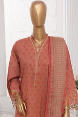 Bin Saeed Stitched 3 Piece Emb Lawn Frock Vol-03 Collection-SM-1635-Rust