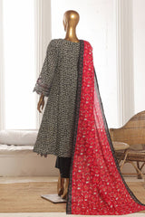 Bin Saeed Stitched 3 Piece Emb Lawn Frock Vol-03 Collection-SM-1636-Black