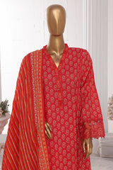 Bin Saeed Stitched 3 Piece Emb Lawn Frock Vol-03 Collection-SM-1637-Red