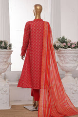 Bin Saeed Stitched 3 Piece Emb Lawn Frock Vol-03 Collection-SM-1637-Red