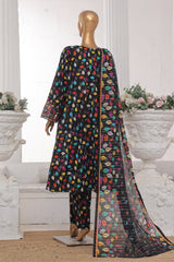 Bin Saeed Stitched 3 Piece Emb Lawn Frock Vol-03 Collection-SM-1638-Black