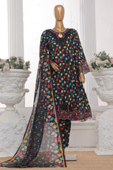Bin Saeed Stitched 3 Piece Emb Lawn Frock Vol-03 Collection-SM-1638-Black