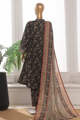 Bin Saeed Stitched 3 Piece Emb Lawn Frock Vol-03 Collection-SM-1641-Black