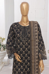 Bin Saeed Stitched 3 Piece Emb Lawn Frock Vol-03 Collection-SM-1645-Black