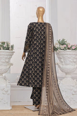 Bin Saeed Stitched 3 Piece Emb Lawn Frock Vol-03 Collection-SM-1645-Black