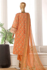 Bin Saeed Stitched 3 Piece Emb Lawn Frock Vol-03 Collection-SM-1646-Peach