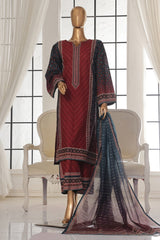 Bin Saeed Stitched 3 Piece Exc Printed Lawn Vol-02 Collection-SM-1709-Red