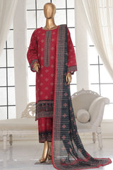 Bin Saeed Stitched 3 Piece Exc Printed Lawn Vol-02 Collection-SM-1712-Red