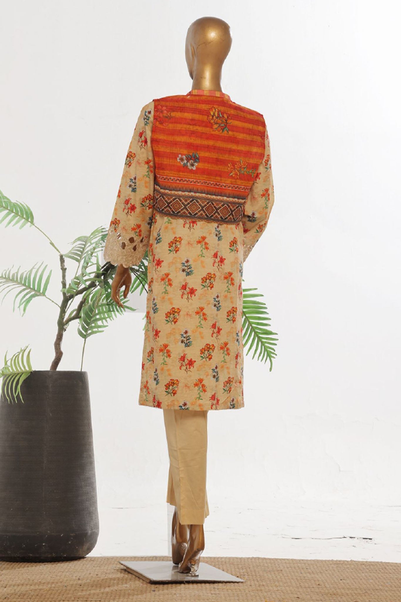 Bin Saeed Stitched 3 Piece Exclusive Emb Lawn With Coat Vol-02 Collection-SM-1738-Skin