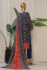 Bin Saeed Stitched 3 Piece Exclusive Emb Lawn Suit-SM-1817-Blue