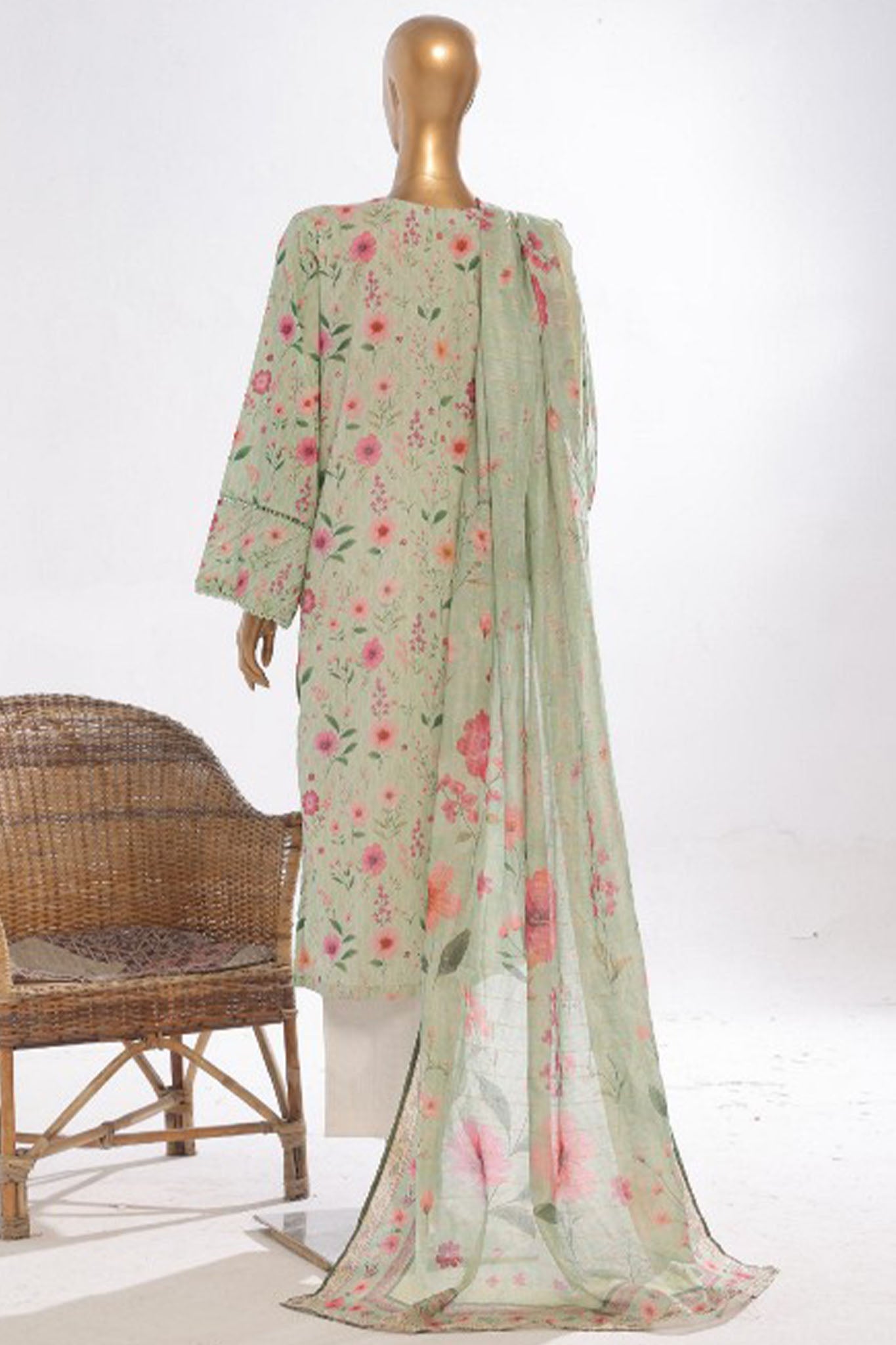 Bin Saeed Stitched 3 Piece Exclusive Printed Lawn Vol-03 Collection'2025-SM-1835-Green