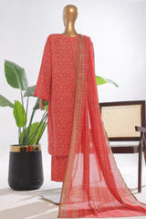 Bin Saeed Stitched 3 Piece Exclusive Printed Lawn Vol-03 Collection'2025-SM-1838-Red
