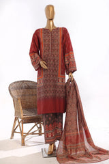 Bin Saeed Stitched 3 Piece Exclusive Printed Lawn Vol-03 Suit-SM-1847-Maroon