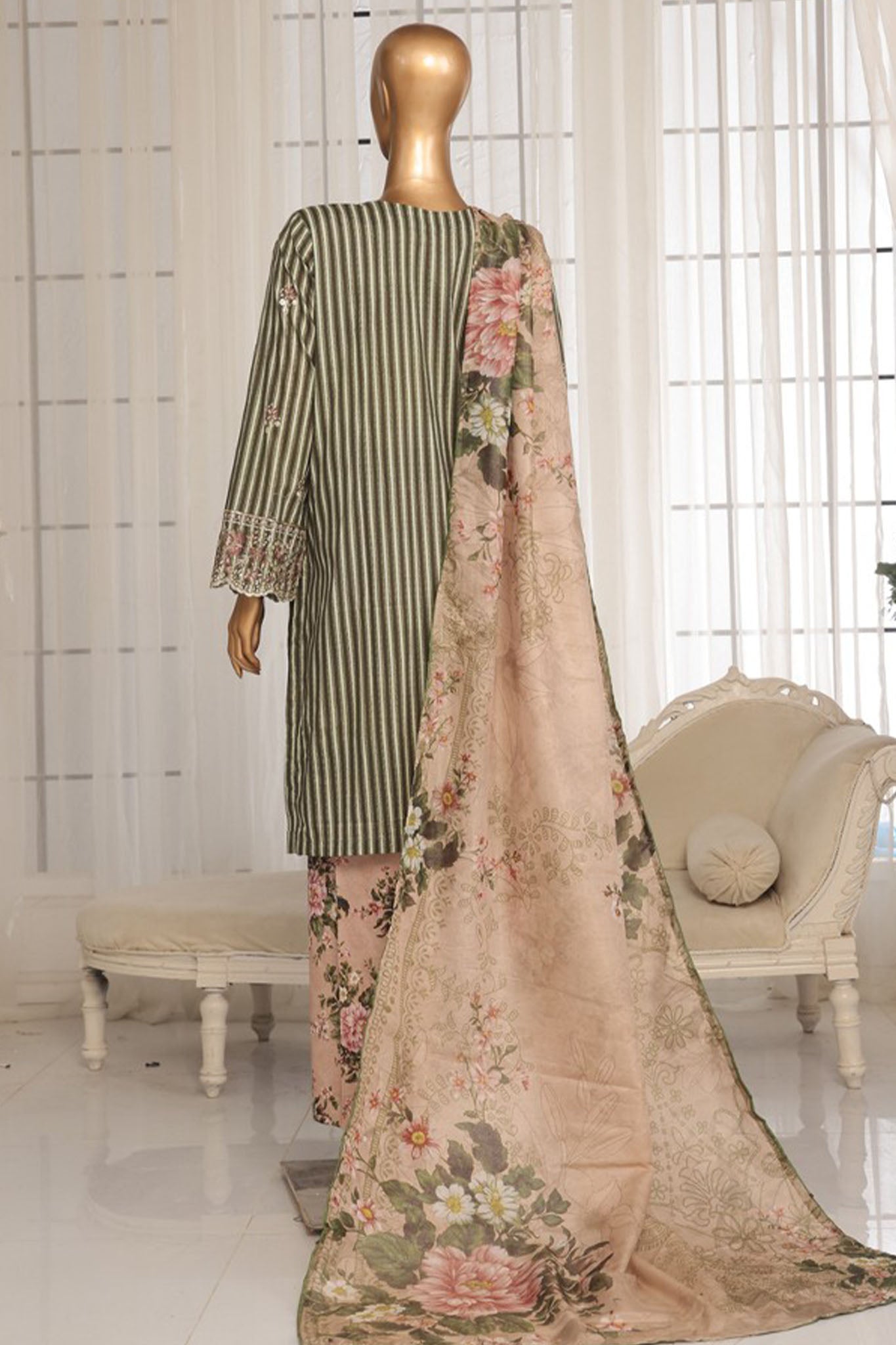 Eid Ki Khushiyan by Bin Saeed Stitched 3 Piece Luxury Self & Stripe Collection'2025-SM-1856