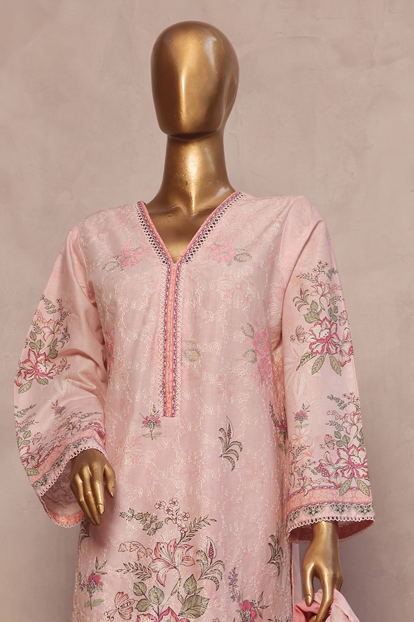 Ronaq E Eid By Bin Saeed Stitched 3 Piece Exc Emb Lawn Collection'2025-SM-1882-Pink