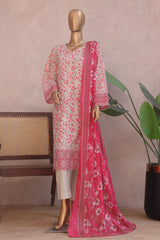 Ronaq E Eid By Bin Saeed Stitched 3 Piece Exc Emb Lawn Suit-SM-1883-Pink