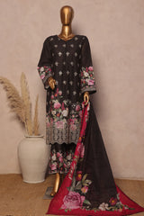 Ronaq E Eid By Bin Saeed Stitched 3 Piece Exc Emb Lawn Suit-SM-1886-Black