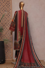 Ronaq E Eid By Bin Saeed Stitched 3 Piece Exc Emb Lawn Suit-SM-1889-Red
