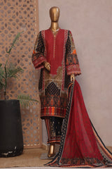 Ronaq E Eid By Bin Saeed Stitched 3 Piece Exc Emb Lawn Suit-SM-1889-Red