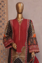 Ronaq E Eid By Bin Saeed Stitched 3 Piece Exc Emb Lawn Suit-SM-1889-Red