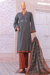 Bin Saeed Stitched 3 Piece Exclusive Printed Lawn Vol-05 Suit-SM-1923-Grey