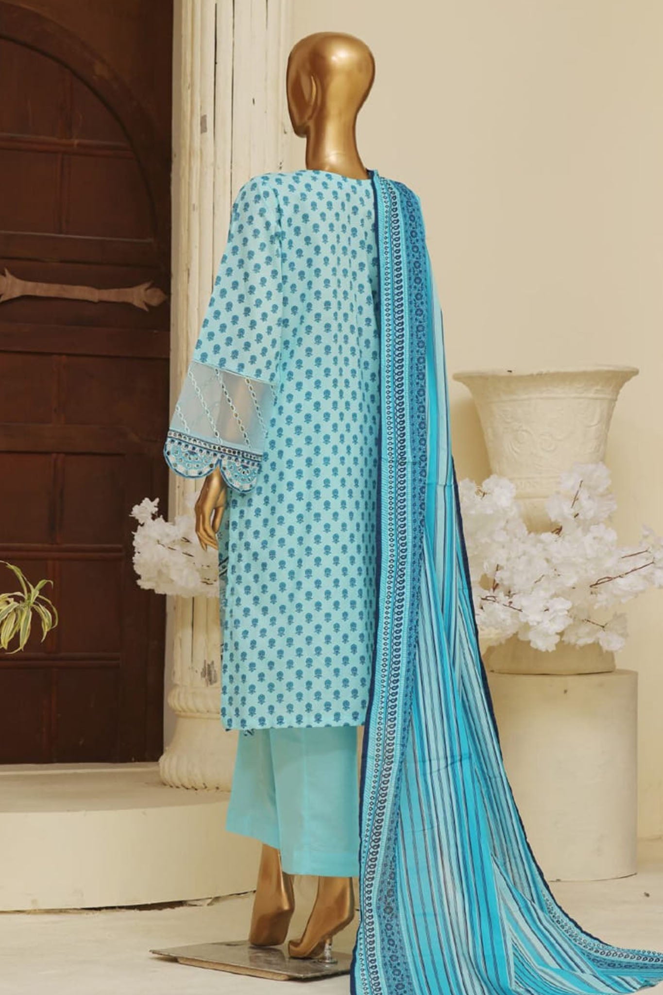 Bin Saeed Stitched 3 Piece Exclusive Emb Lawn Vol-05 Collection-SM-1936-Ferozi