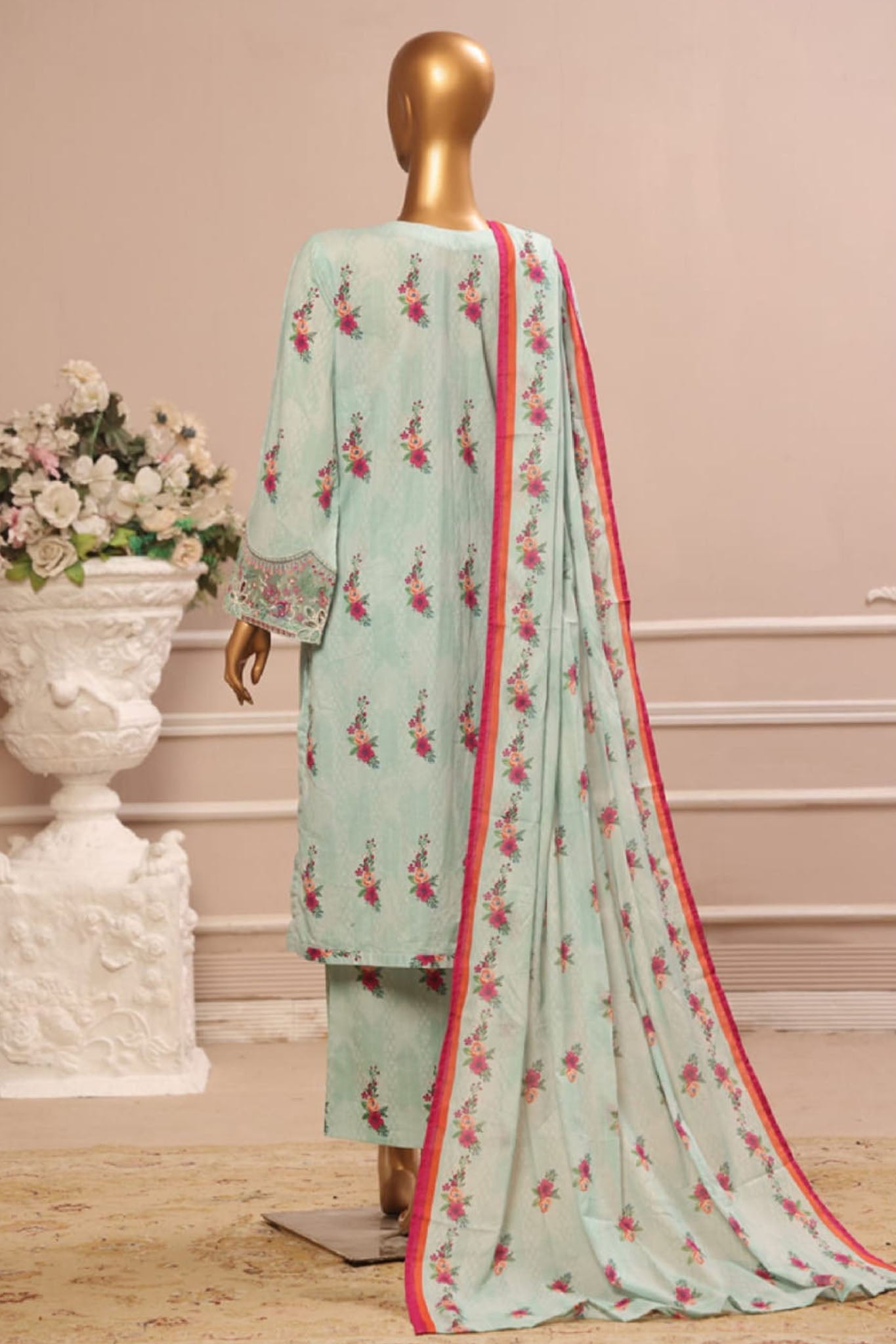 Bin Saeed Stitched 3 Piece Exclusive Emb Lawn Vol-05 Collection-SM-1946-Mint