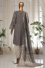 Bin Saeed Stitched 3 Piece Luxury Self and Stripe Vol-02 Collection'2025-SM-1961-Black
