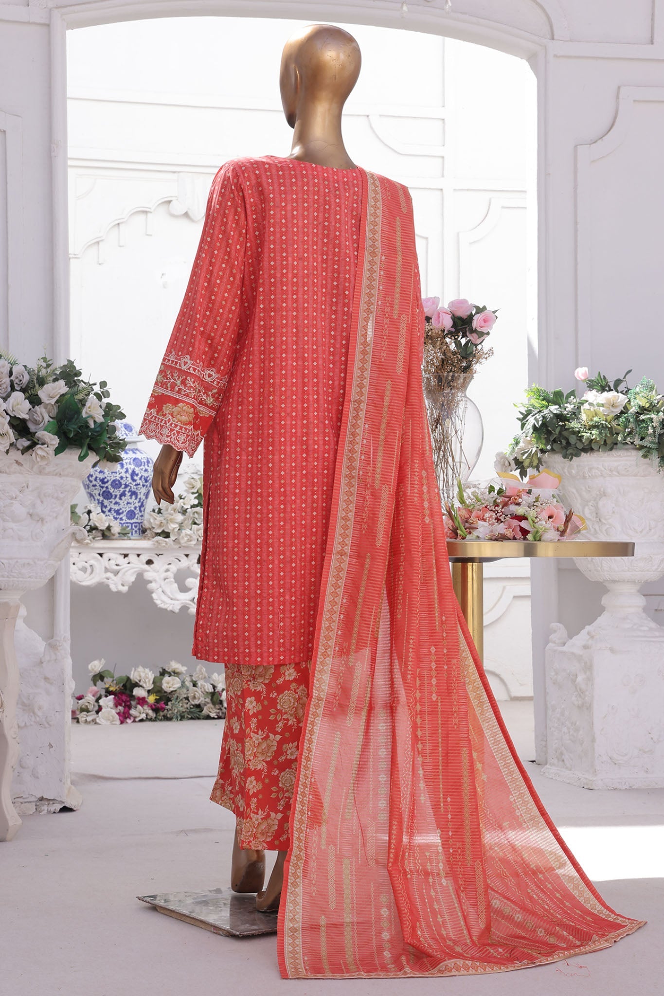 Bin Saeed Stitched 3 Piece Luxury Self and Stripe Vol-02 Collection'2025-SM-1962-Pink