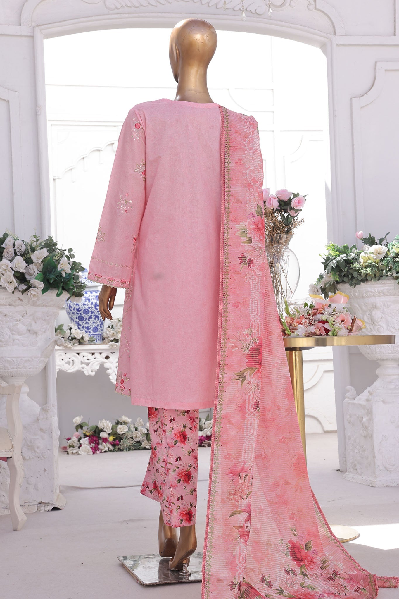 Bin Saeed Stitched 3 Piece Luxury Self and Stripe Vol-02 Collection'2025-SM-1968-Pink