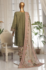 Bin Saeed Stitched 3 Piece Luxury Self and Stripe Vol-02 Collection'2025-SM-1969-Green