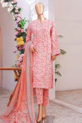 Bin Saeed Stitched 3 Piece Exclusive Printed Lawn Vol-06 Suit-SM-1982-Peach