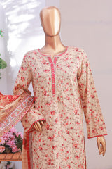 Bin Saeed Stitched 3 Piece Exclusive Printed Lawn Vol-06 Suit-SM-1983-Cream