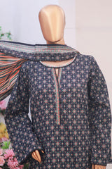 Bin Saeed Stitched 3 Piece Exclusive Printed Lawn Vol-06 Suit-SM-1987-Black