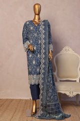 Bin Saeed Stitched 3 Piece Luxury Emb with Emb Dupatta Suit-SM-1998-Blue