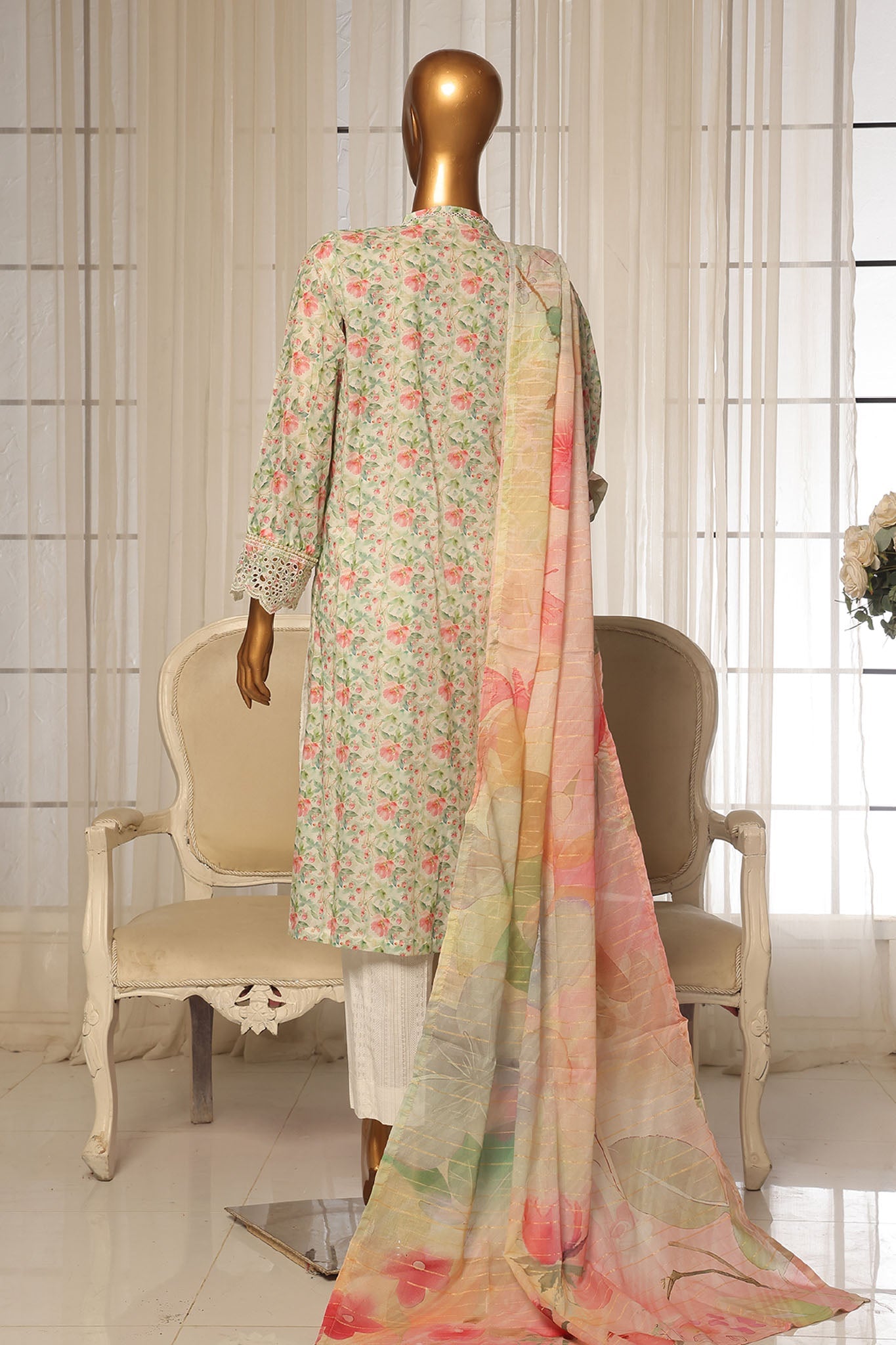 Bin Saeed Stitched 3 Piece Exc White and White Chikankari Collection'2025-SM-2001-Pista