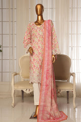 Bin Saeed Stitched 3 Piece Exc White and White Chikankari Suit-SM-2005-Pink