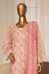 Bin Saeed Stitched 3 Piece Exc White and White Chikankari Suit-SM-2005-Pink