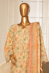 Bin Saeed Stitched 3 Piece Exc White and White Chikankari Suit-SM-2007-Cream