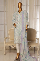 Bin Saeed Stitched 3 Piece Exc White and White Chikankari Suit-SM-2010-Sky