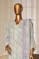 Bin Saeed Stitched 3 Piece Exc White and White Chikankari Suit-SM-2010-Sky