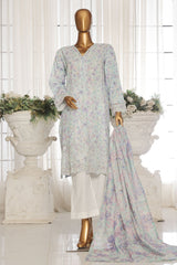 Bin Saeed Stitched 3 Piece Exc White and White Chikankari Suit-SM-2011-Sky