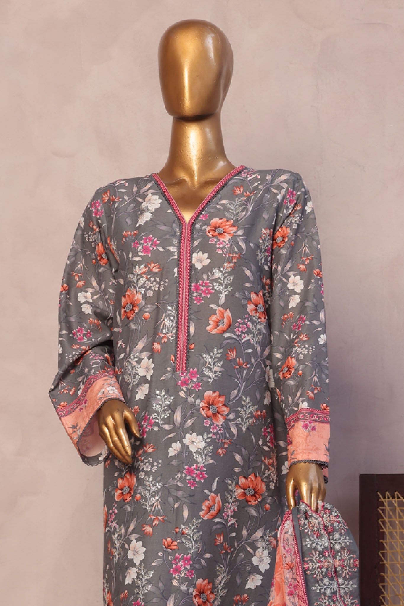 Bin Saeed Stitched 3 Piece Luxury Emb with Emb Dupatta Collection'2025-SM-2013-Grey