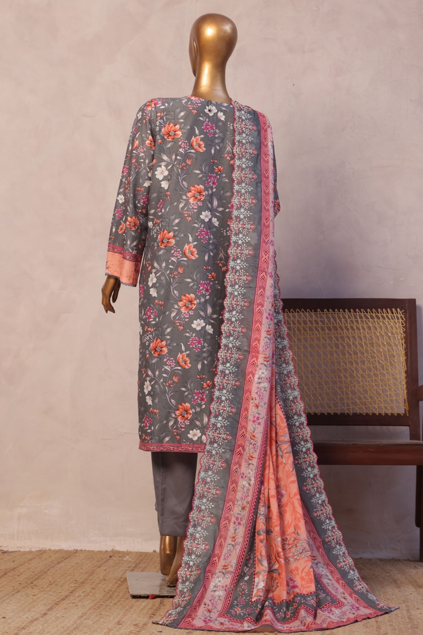 Bin Saeed Stitched 3 Piece Luxury Emb with Emb Dupatta Collection'2025-SM-2013-Grey