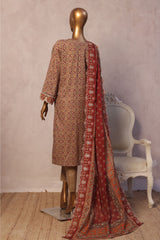 Bin Saeed Stitched 3 Piece Luxury Emb with Emb Dupatta Suit-SM-2014-Red