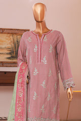 Bin Saeed Stitched 3 Piece Self Stripe Vol-02 Suit-SM-2085-Pink