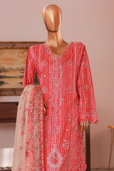 Bin Saeed Stitched 3 Piece Self Stripe Vol-02 Collection'2025-SM-2086-Red