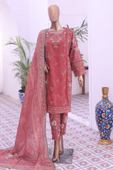 Bin Saeed Stitched 3 Piece Self Stripe Vol-02 Suit-SM-2087-Rust