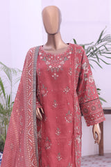 Bin Saeed Stitched 3 Piece Self Stripe Vol-02 Suit-SM-2087-Rust